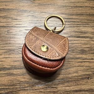Leather Change Purse Keychain, Two-tone Brown